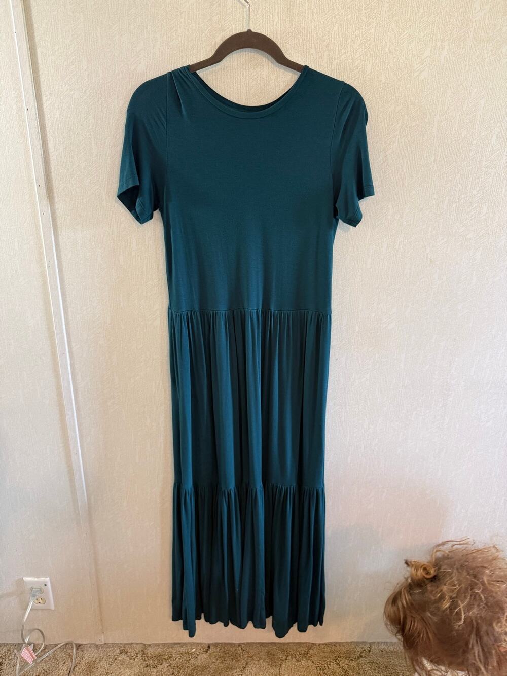 Saint + Sofia Teal Green Tiered Maxi Dress Short Sleeve Size 6